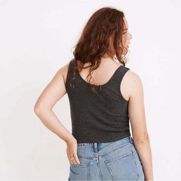 MADEWELL Brushed Ribbed Tank Crop Top In True Black - Picture 3 of 6